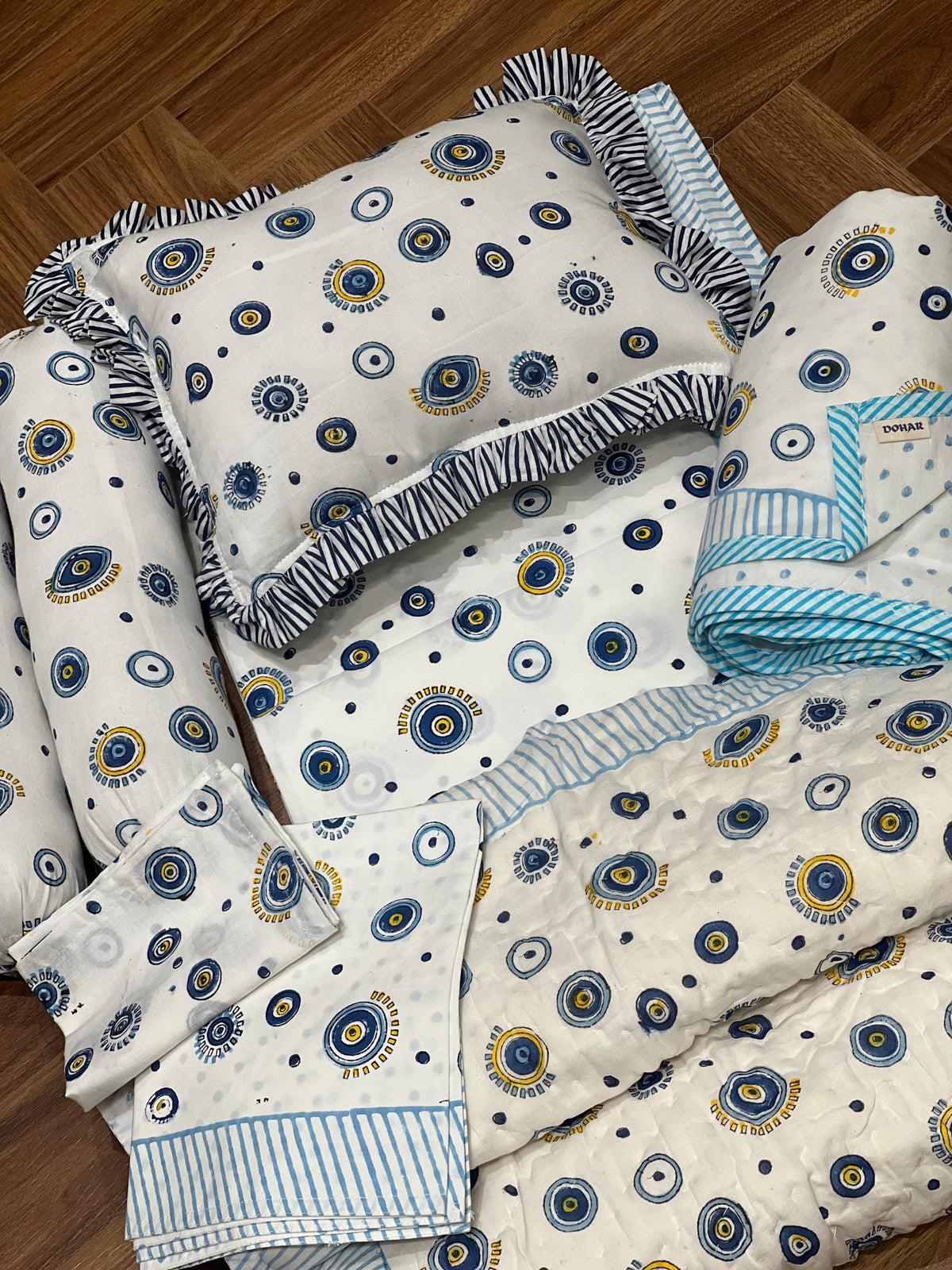 Evil Eye Kids Cot Set – Premium Cotton Bedding Set with Pre-Filled Bolsters & Pillow