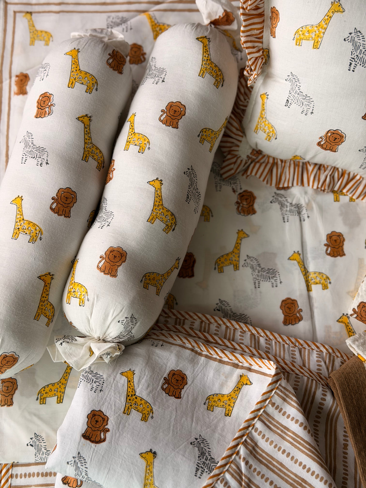 Vroom Masai Mara Kids Cot Set – Premium Cotton Bedding Set with Pre-Filled Bolsters & Pillow
