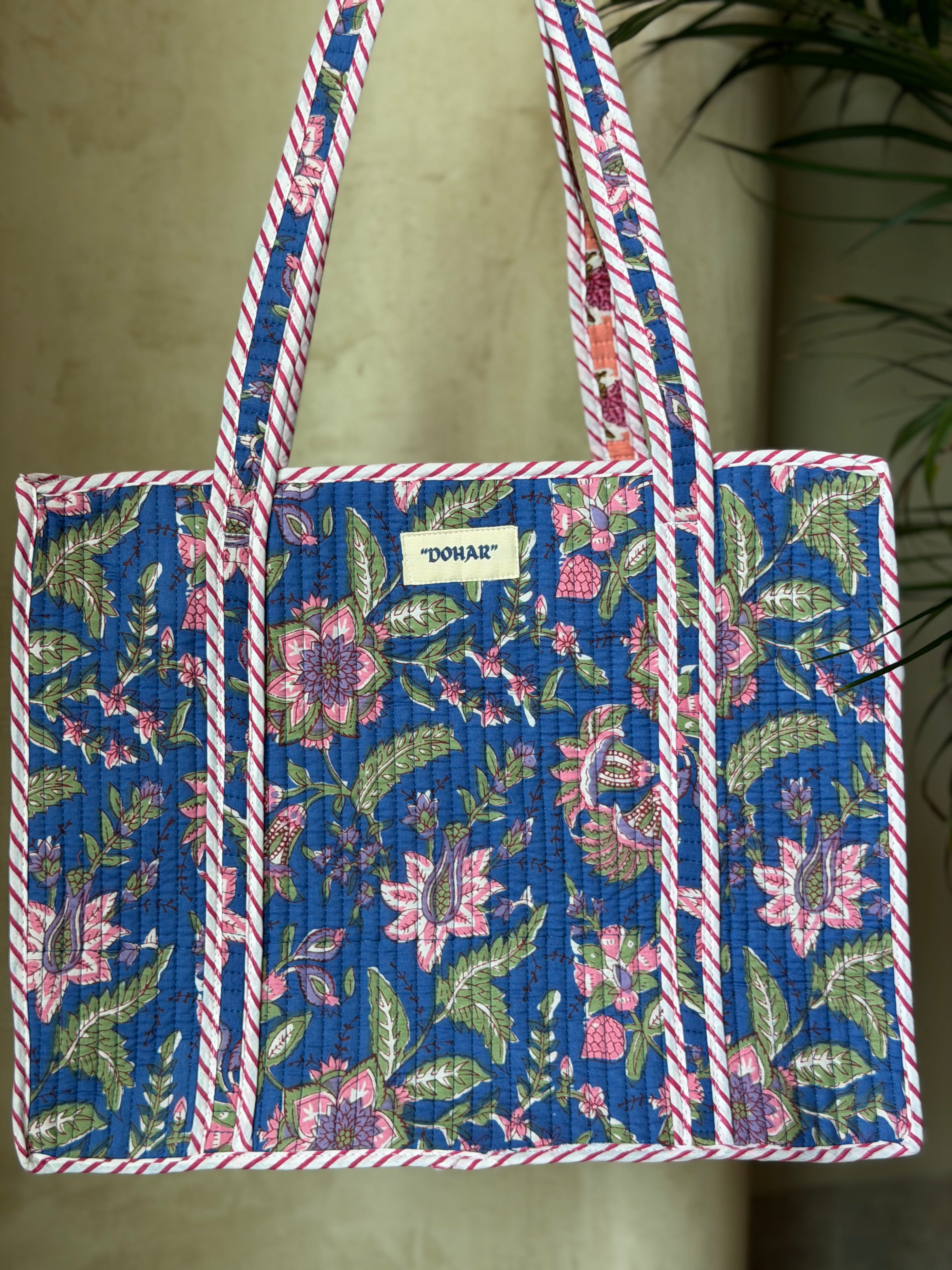 Wonder Blue Floral Print Tote Bag