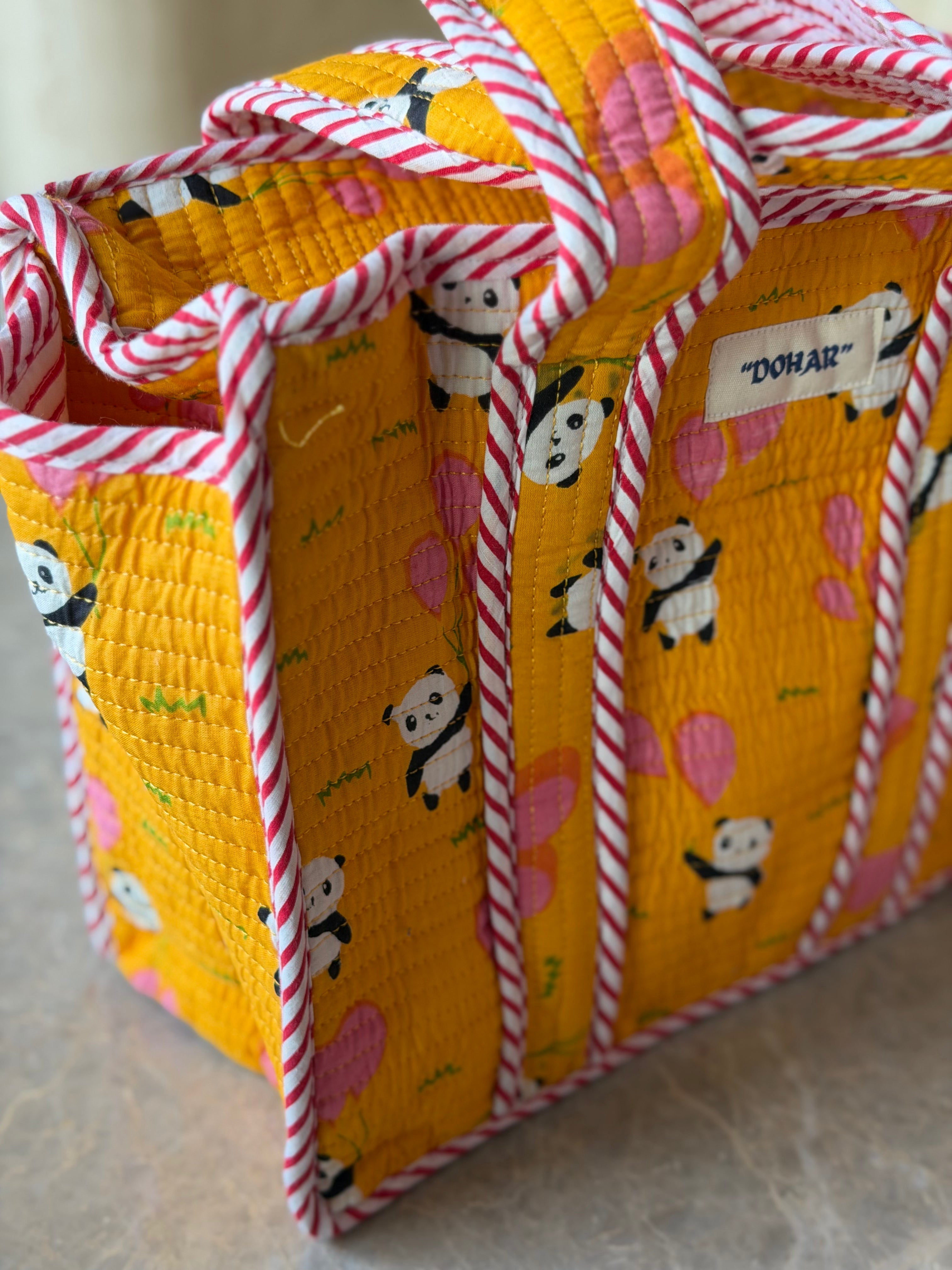 Yellow Panda Print Tote Bag