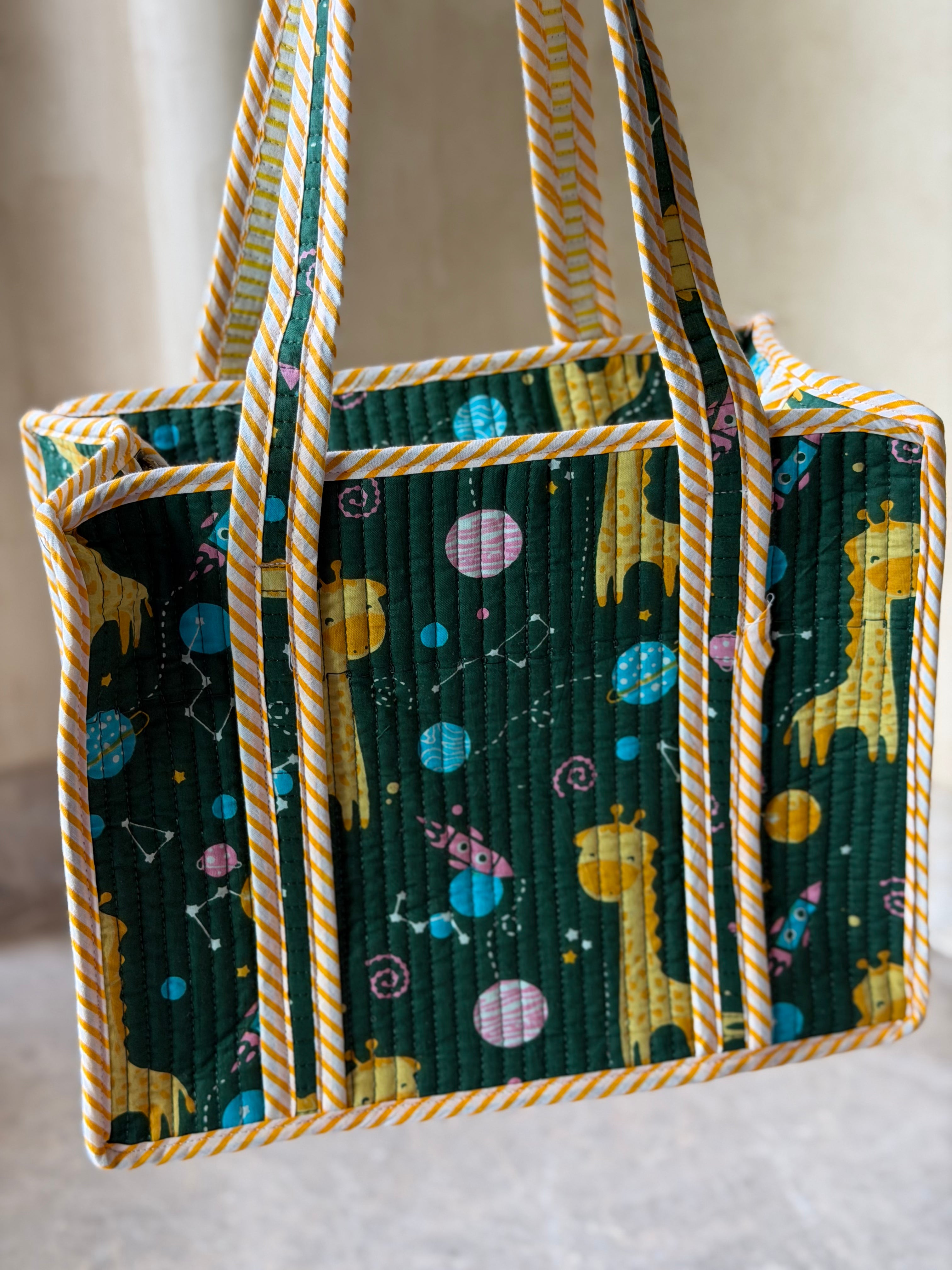 Green Giraffe Print Tote Bag