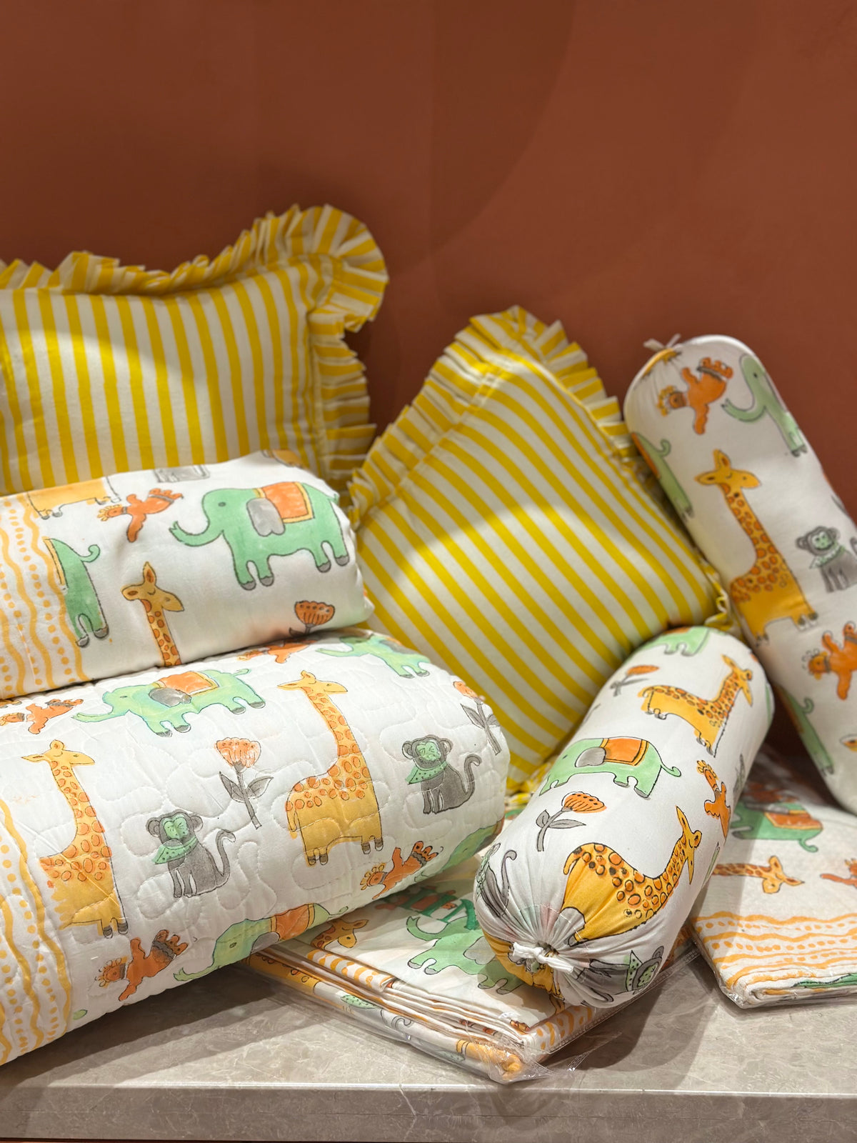 Jungle Kids Cot Set – Premium Cotton Bedding Set with Pre-Filled Bolsters & Pillow