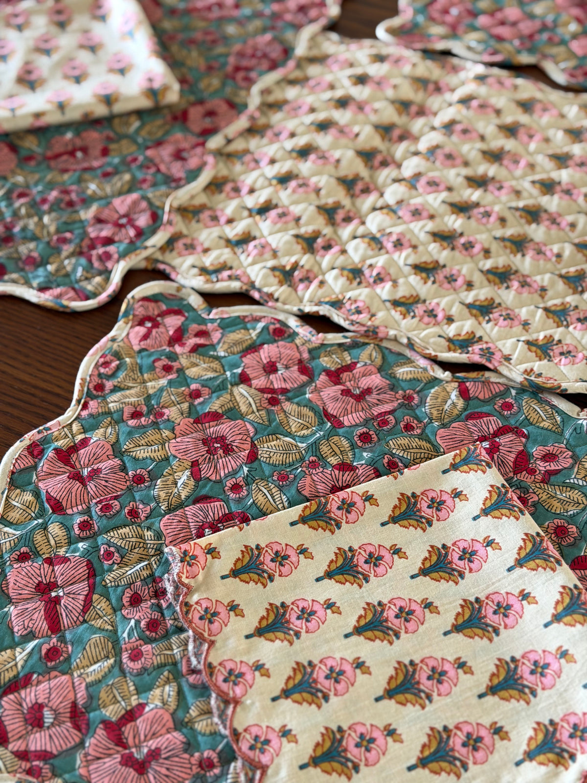 Whimsical Rich Cream and Sea green Reversible Tableware Set