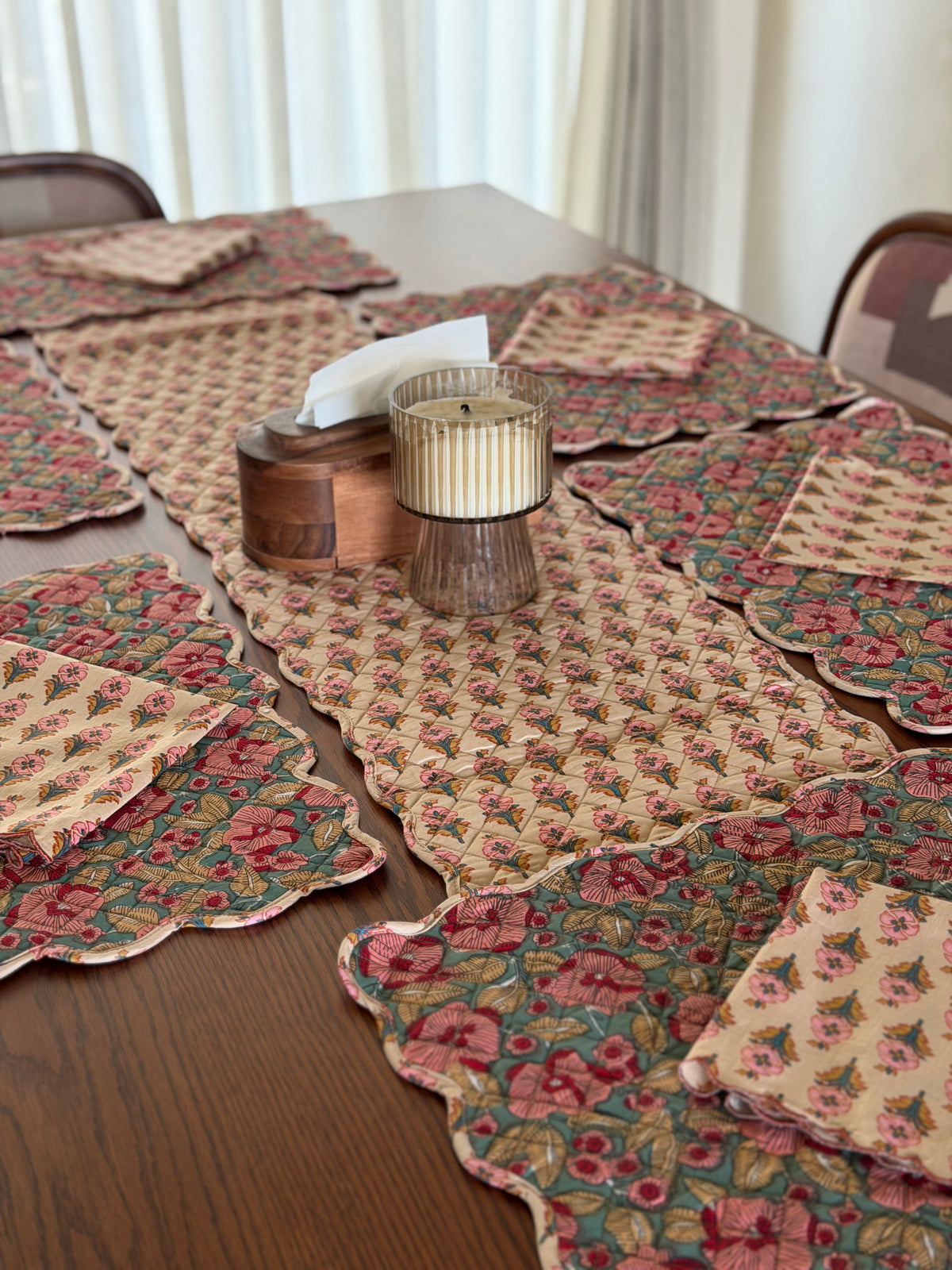 Whimsical Rich Cream and Sea green Reversible Tableware Set