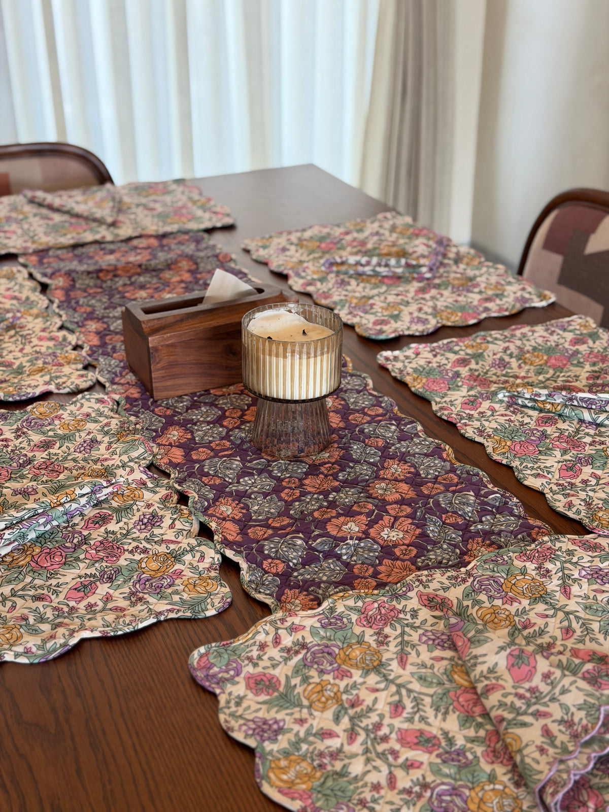 Royal Purple Floral  Reversible Tableware set