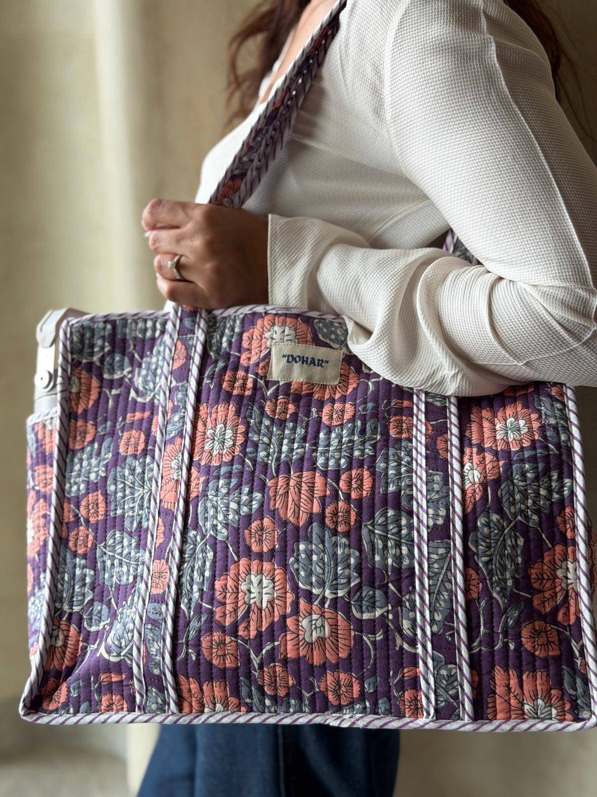 Royal Floral Purple Print Tote Bag