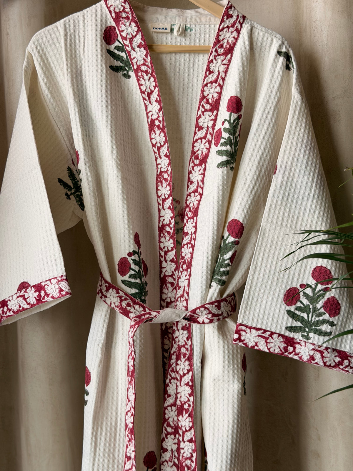 Red Floral Butta Bathrobe - Adult