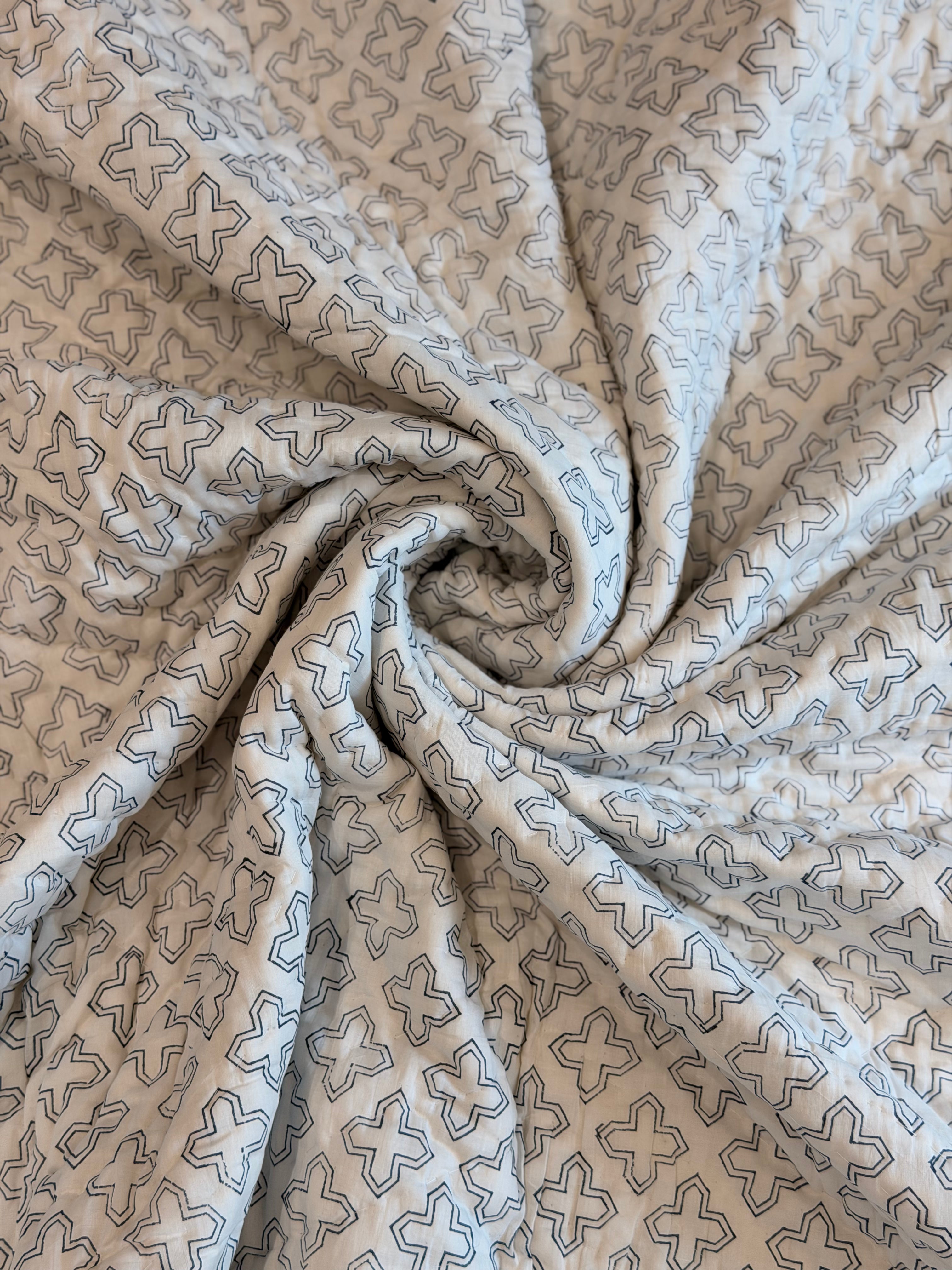 Grey Geometric Double Bed Quilt