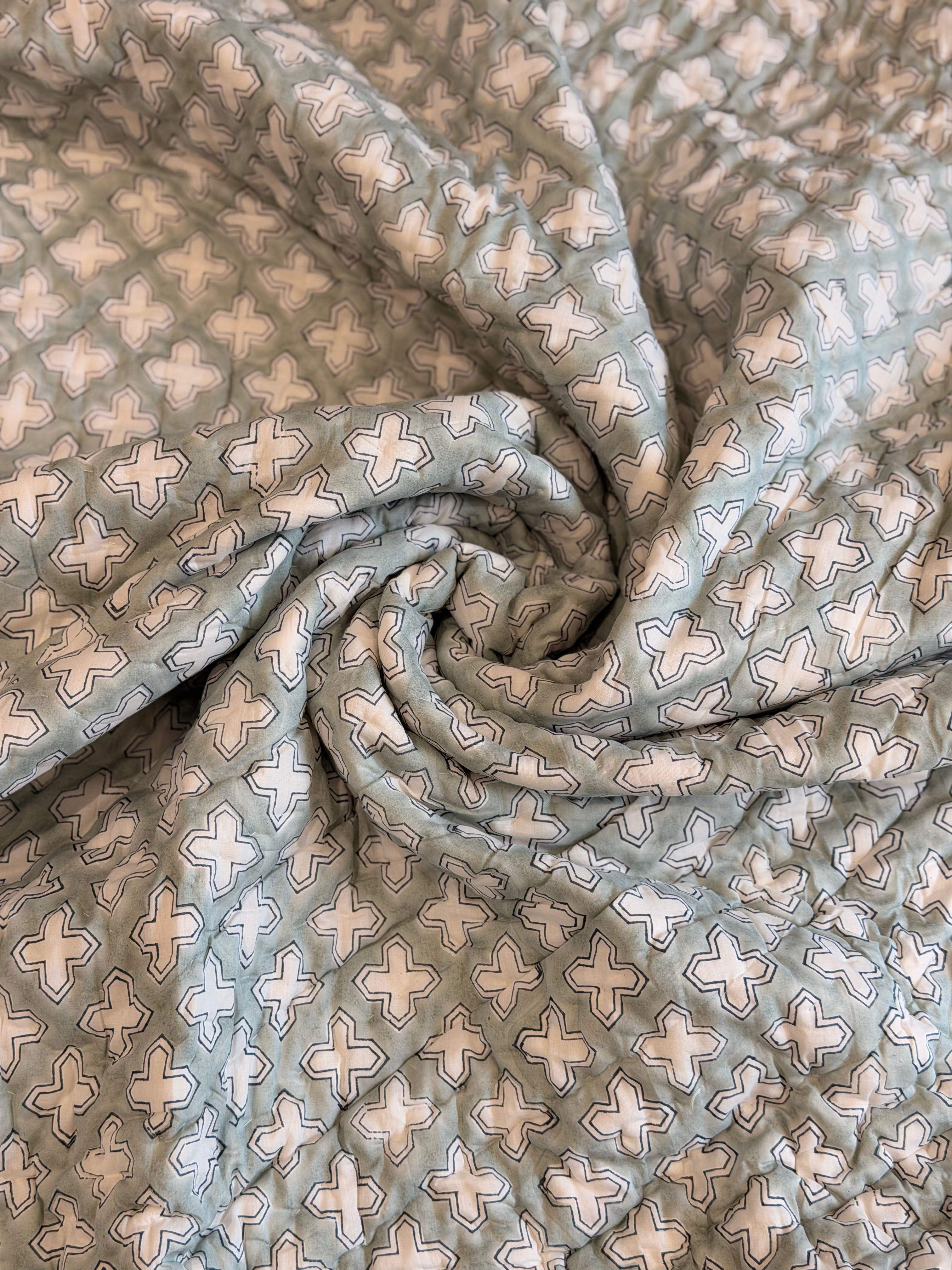 Green Geometric Double Bed Quilt
