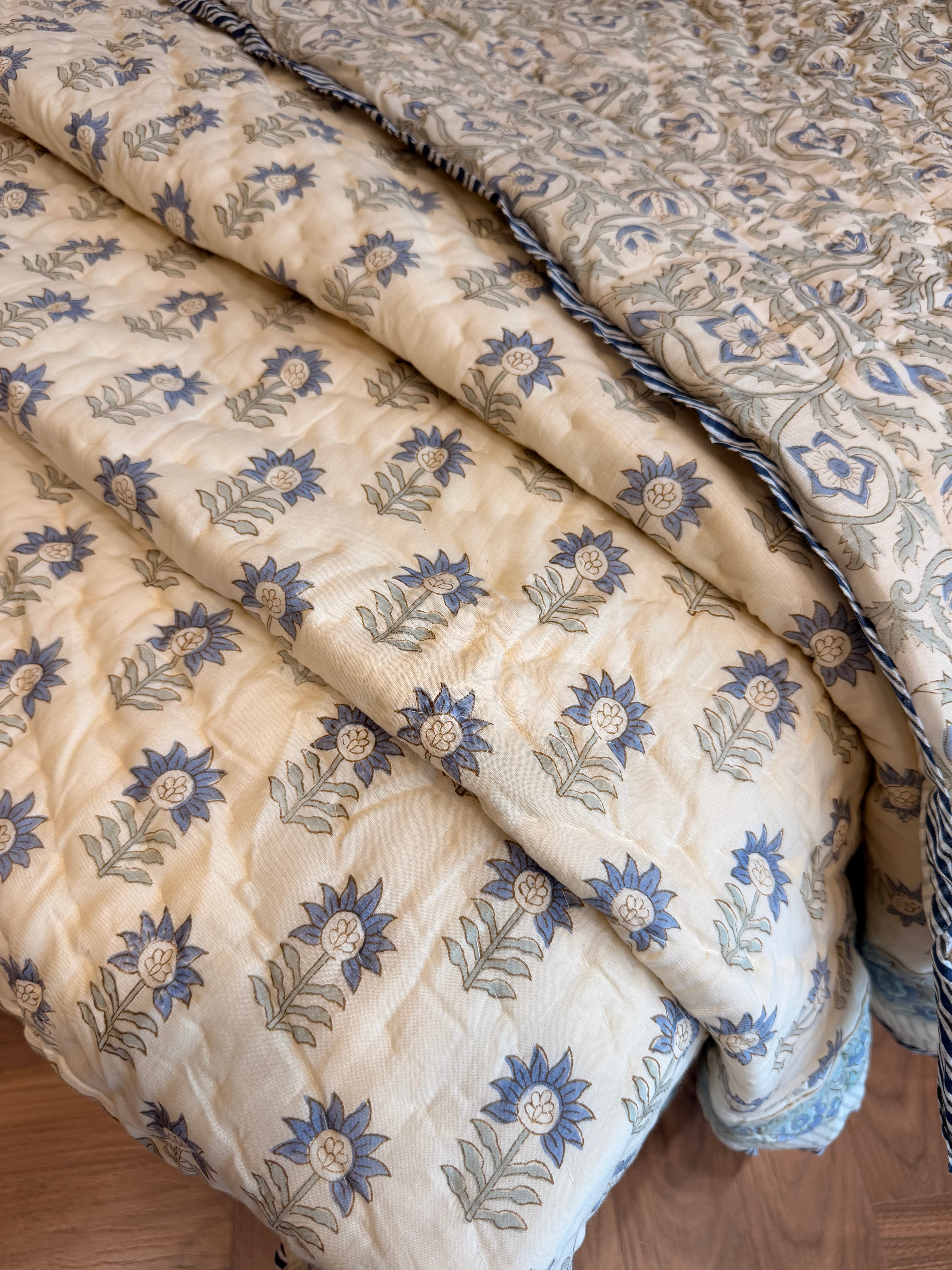 Blue floral  Butta Double Bed Quilt