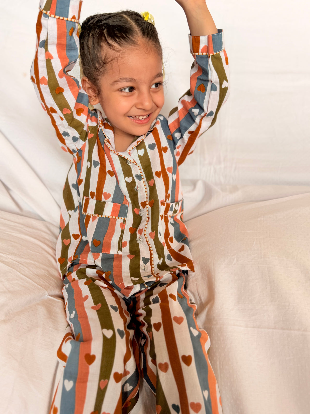 Stripes Heart Kids Cotton Night Suit