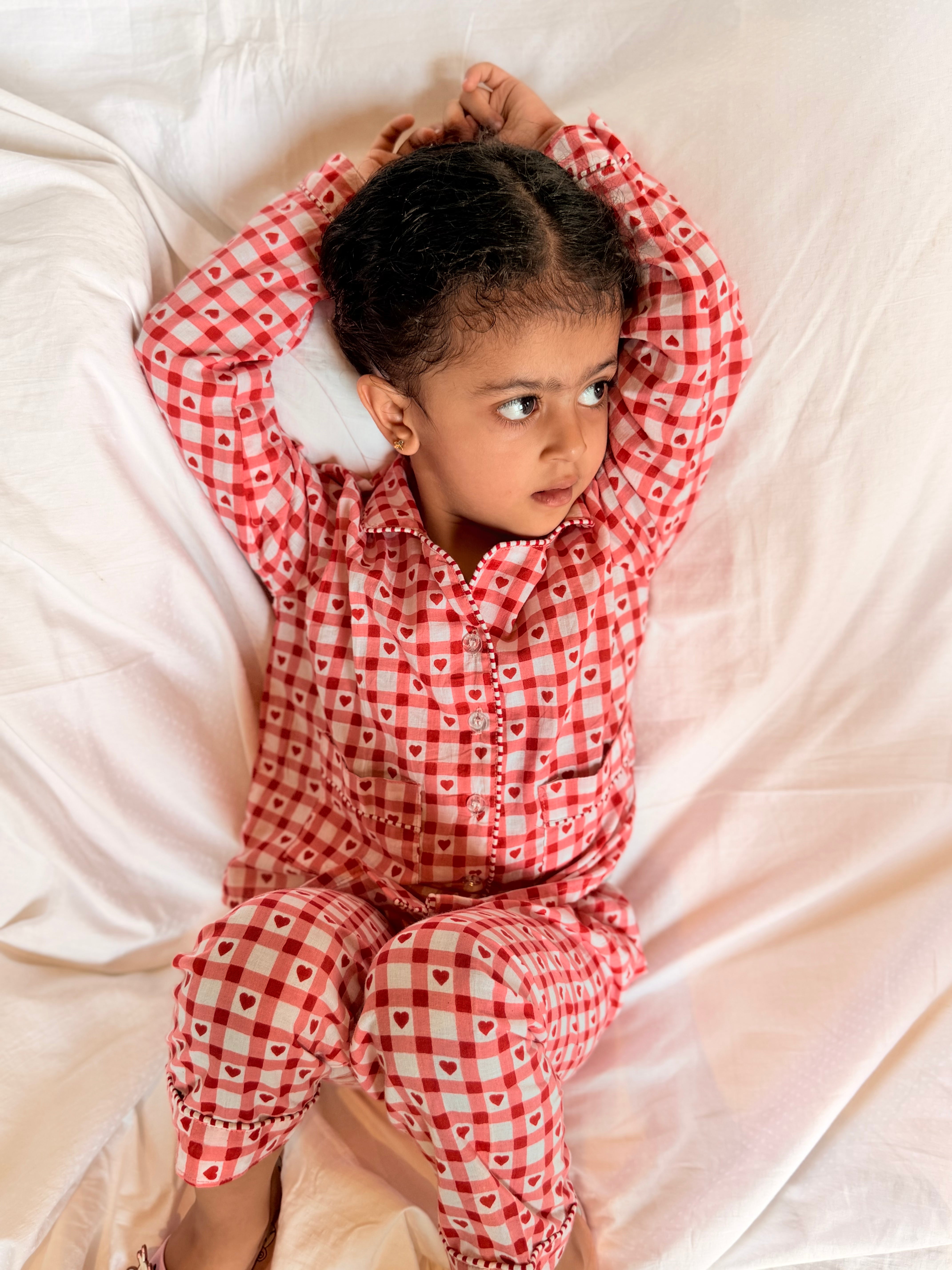 Pink Heart Kids Cotton Night Suit