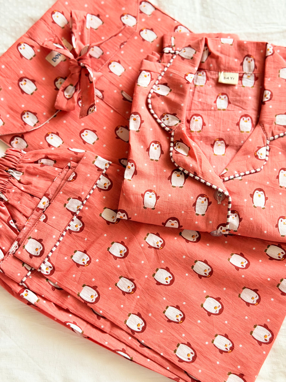 Pink Penguin Kids Cotton Night Suit