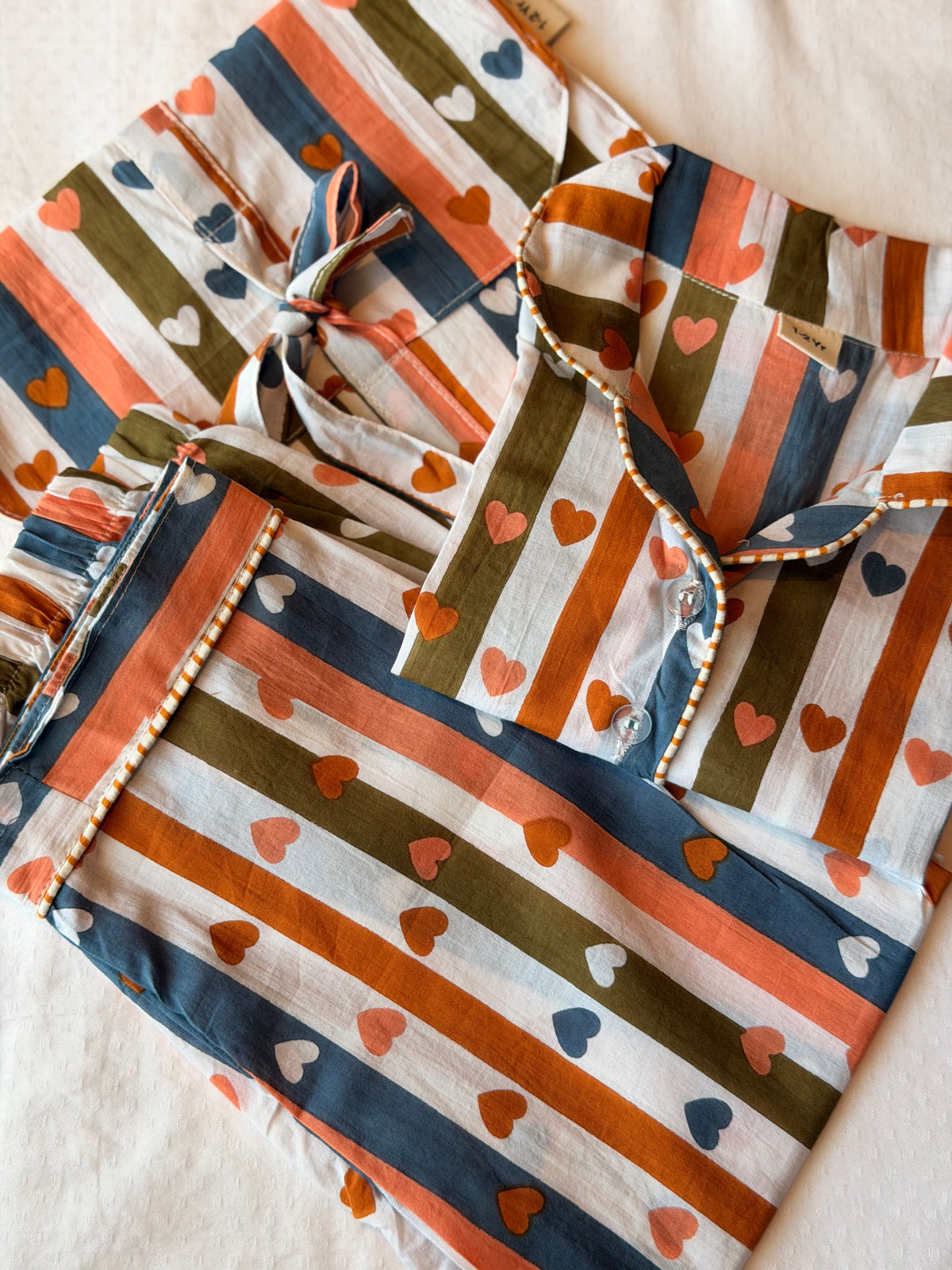 Stripes Heart Kids Cotton Night Suit