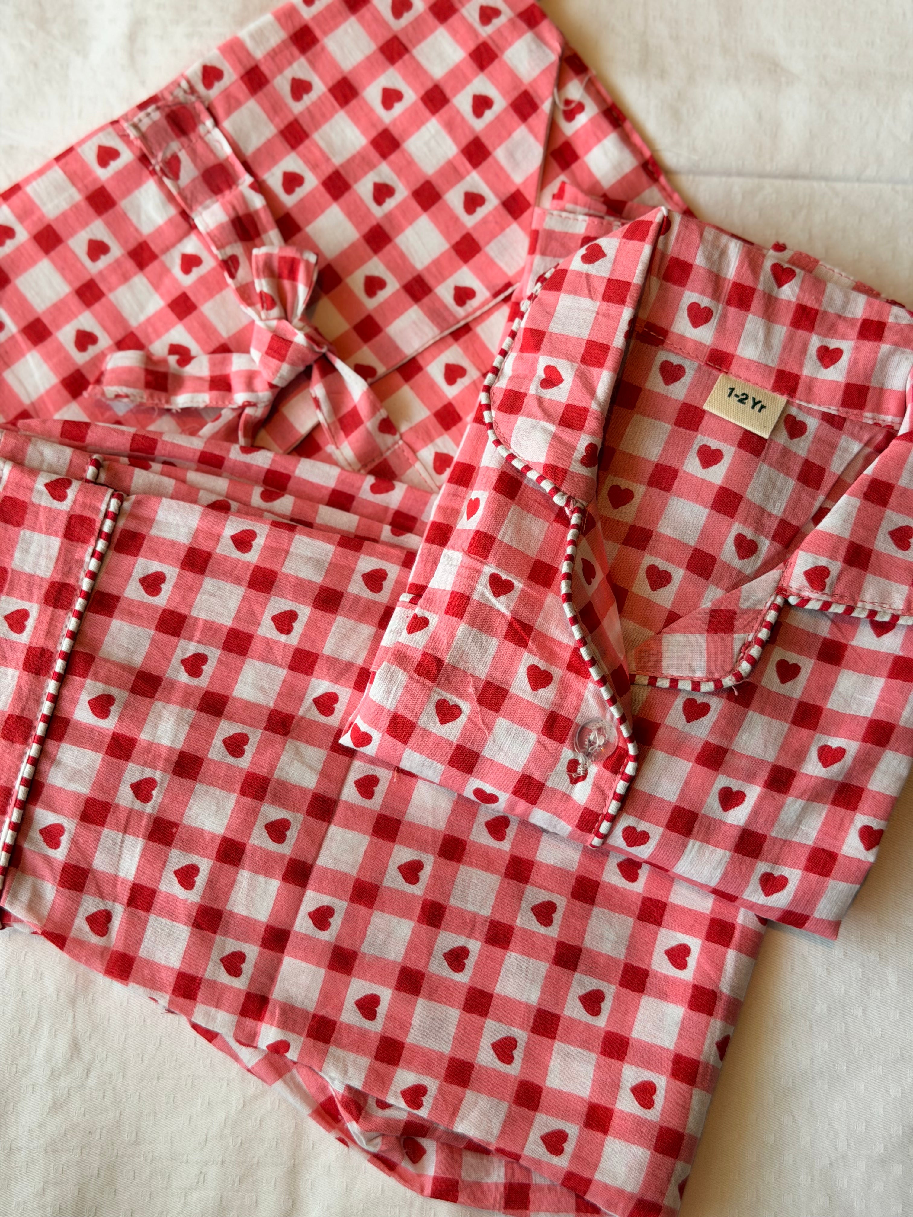 Pink Heart Kids Cotton Night Suit