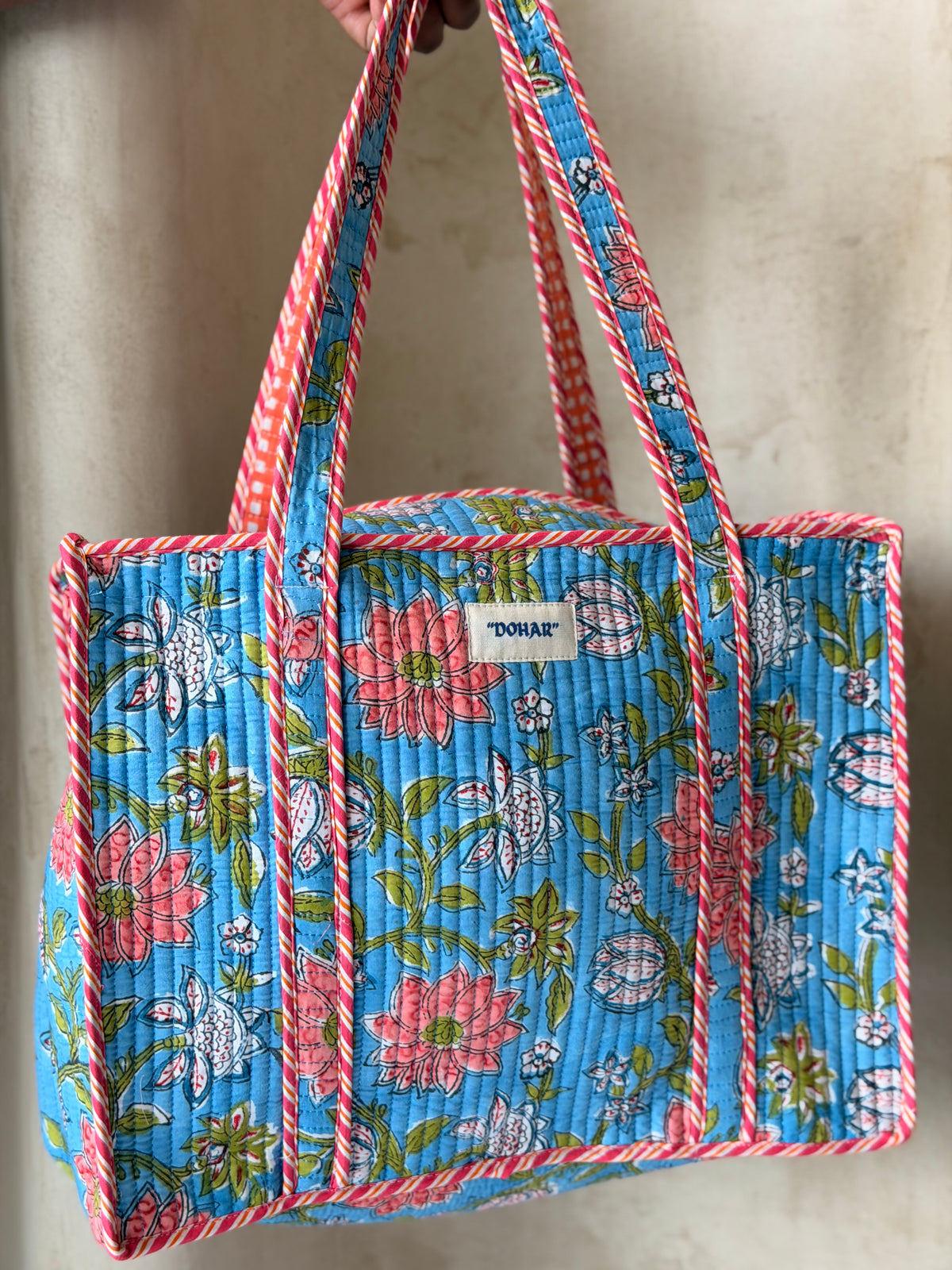 Blue Orange Blossom Print Tote Bag