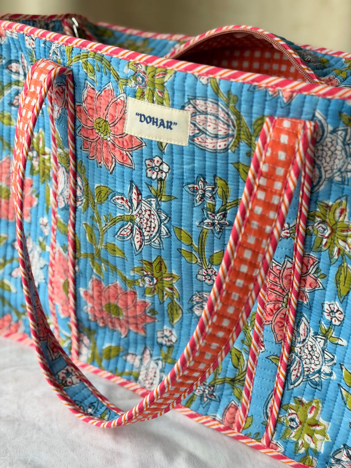 Blue Orange Blossom Print Tote Bag