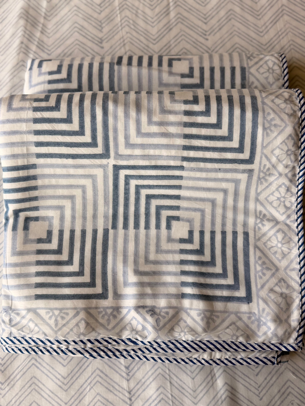 Blue Stripes Adult Single Bed Dohar Set of 2