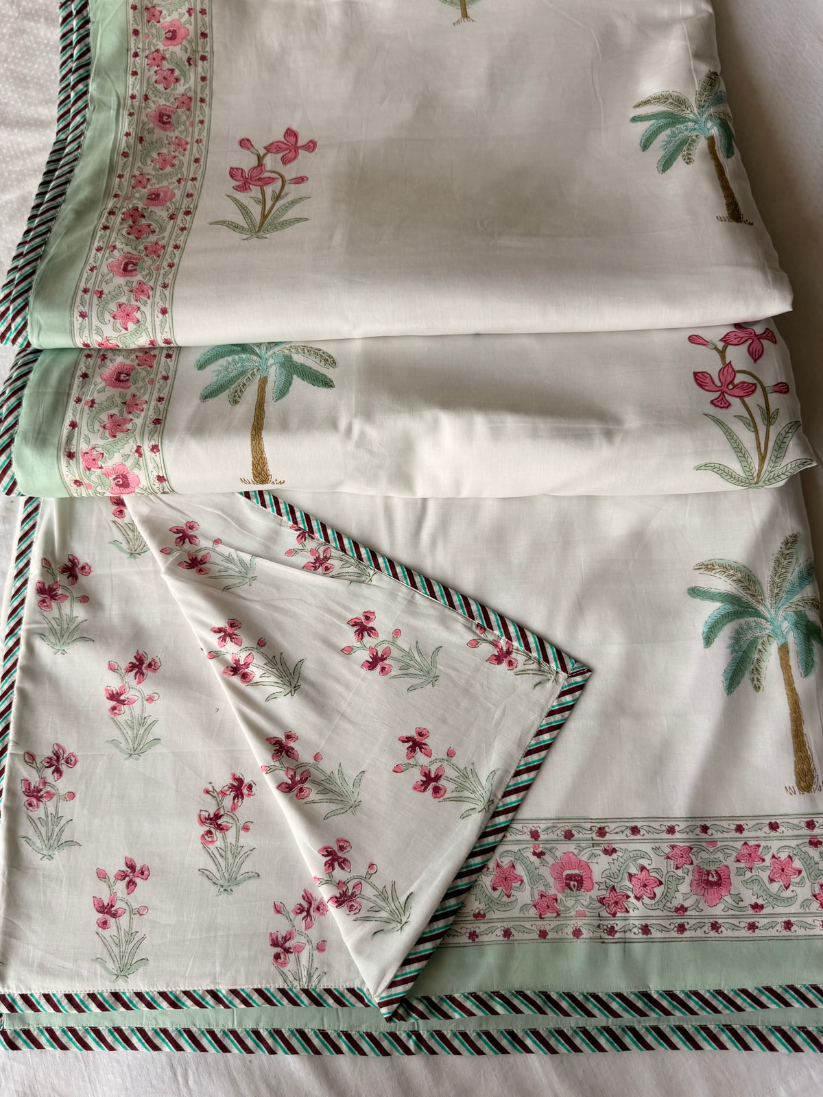 Pink Green Butta  Double Bed Dohar