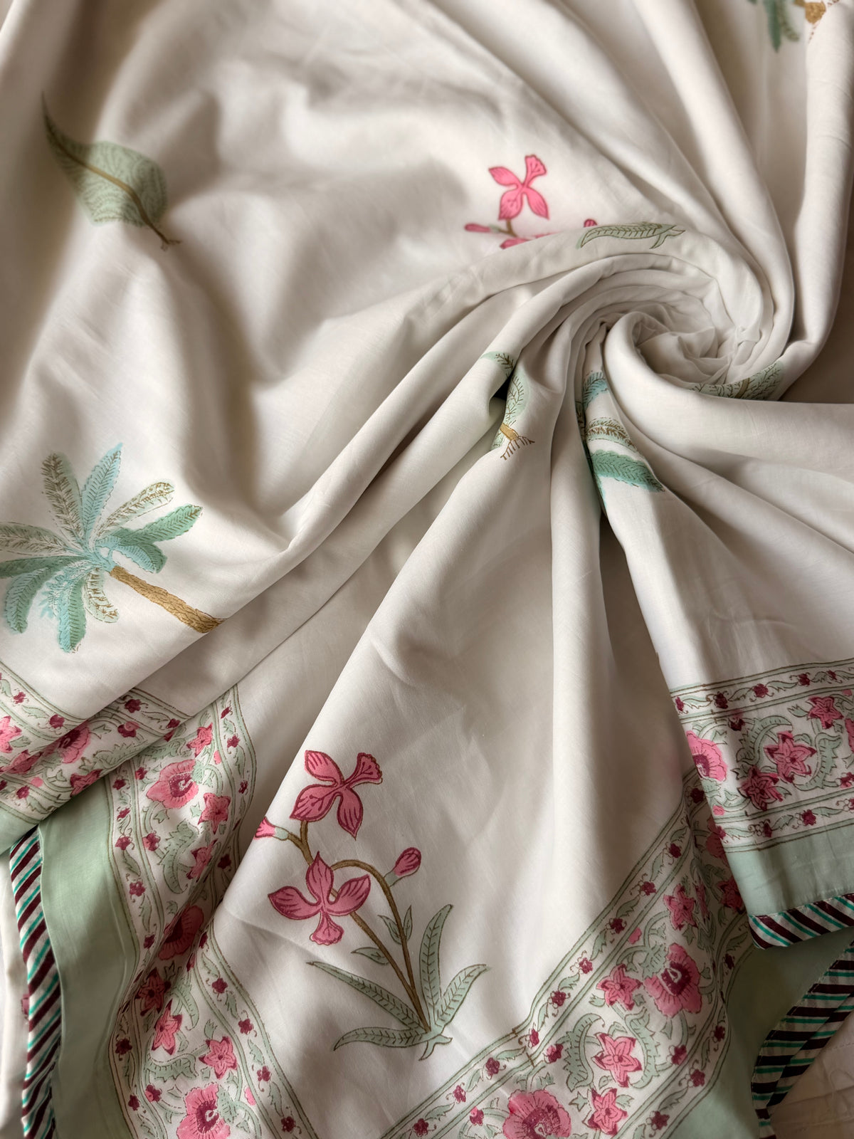 Pink Green Butta  Double Bed Dohar