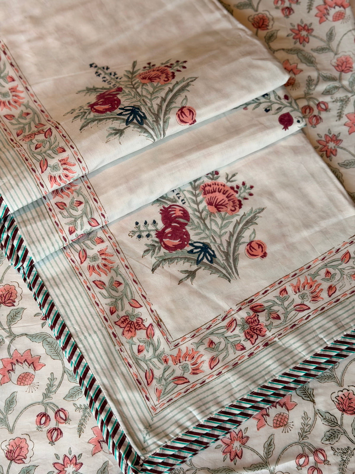 Red Pomegranate Adult Single Bed Dohar Set of 2
